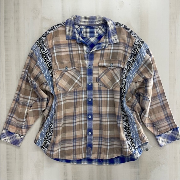 NWOT FREE PEOPLE oversized plaid boho casual weekend lounge flannel shirt tunic - Picture 2 of 6